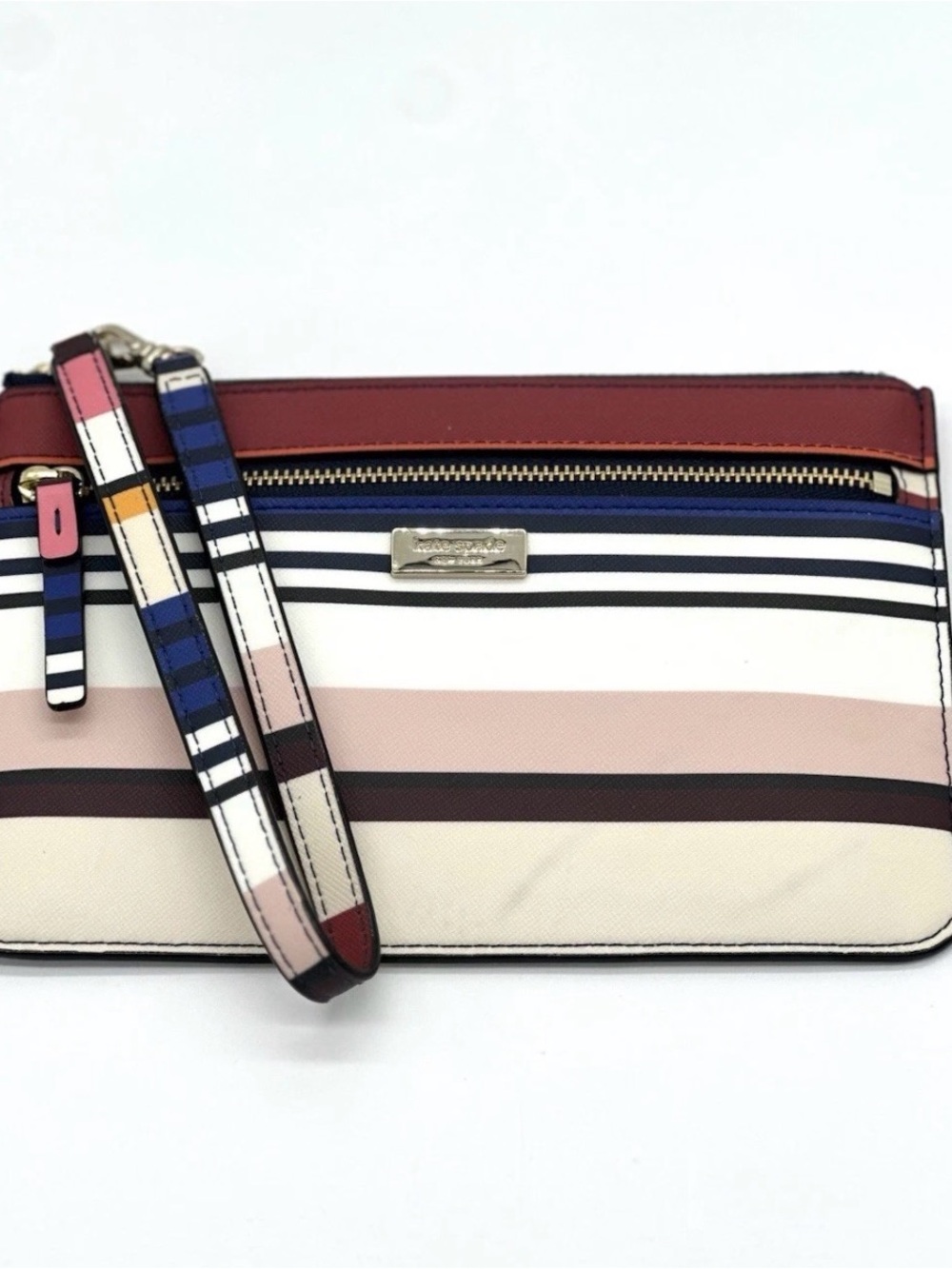 kate spade Striped Wristlet Clutch in Cream, Blush, Navy and Burgundy